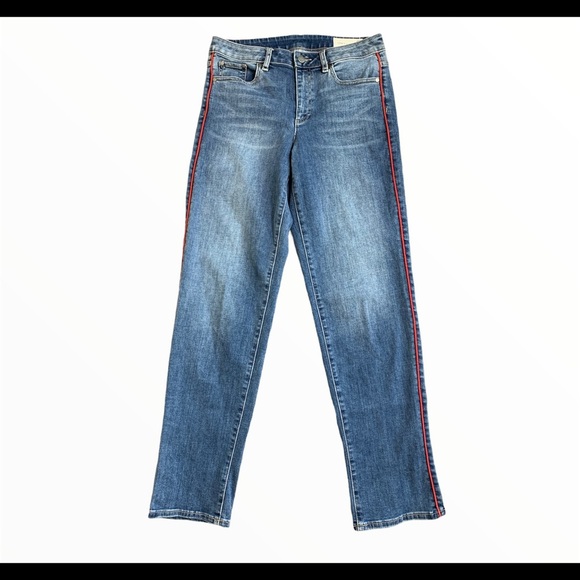 VINCE CAMUTO Cuffed Straight Leg Jeans With Racer Red Stripe & Pockets Blue Sz 4 - Picture 4 of 11